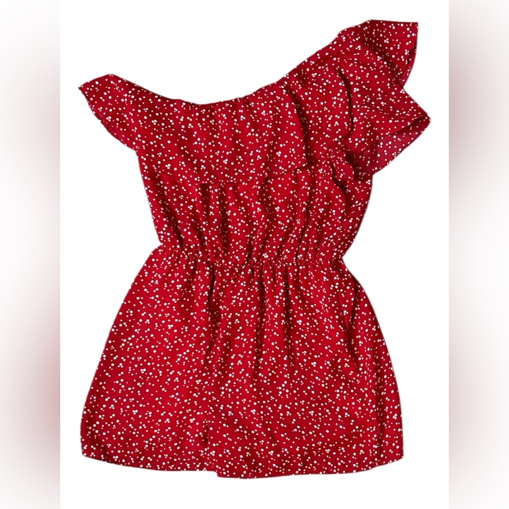 Everly One Shoulder Red Polka Dot  Romper Size Small
